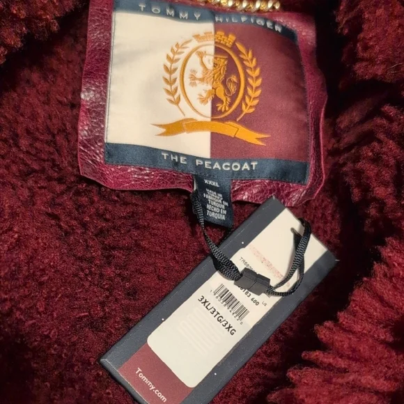 NWT Tommy Hilfiger Leather Shearing Jacket Coat Turkey Oxblood XXXL Peacoat - Picture 14 of 15